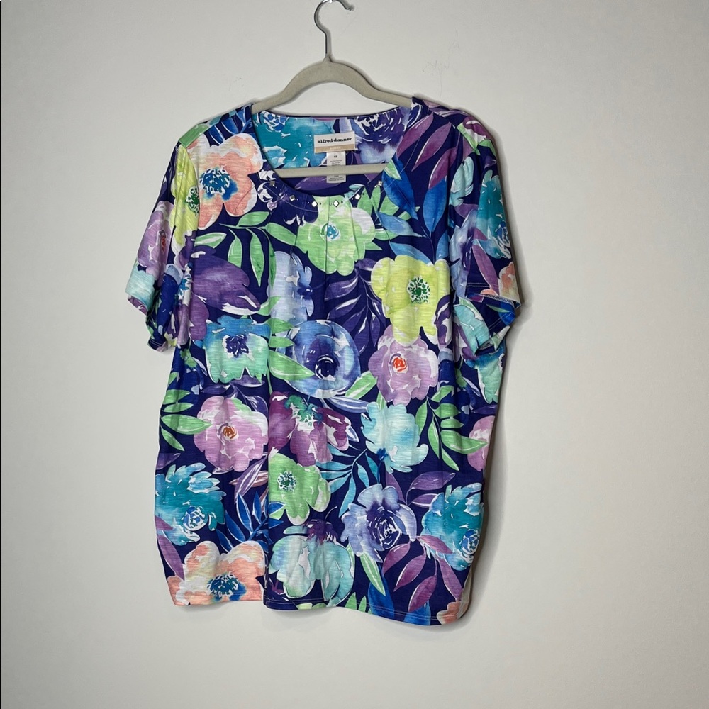 Alfred Dunner Multicolor Floral Short Sleeve Tee